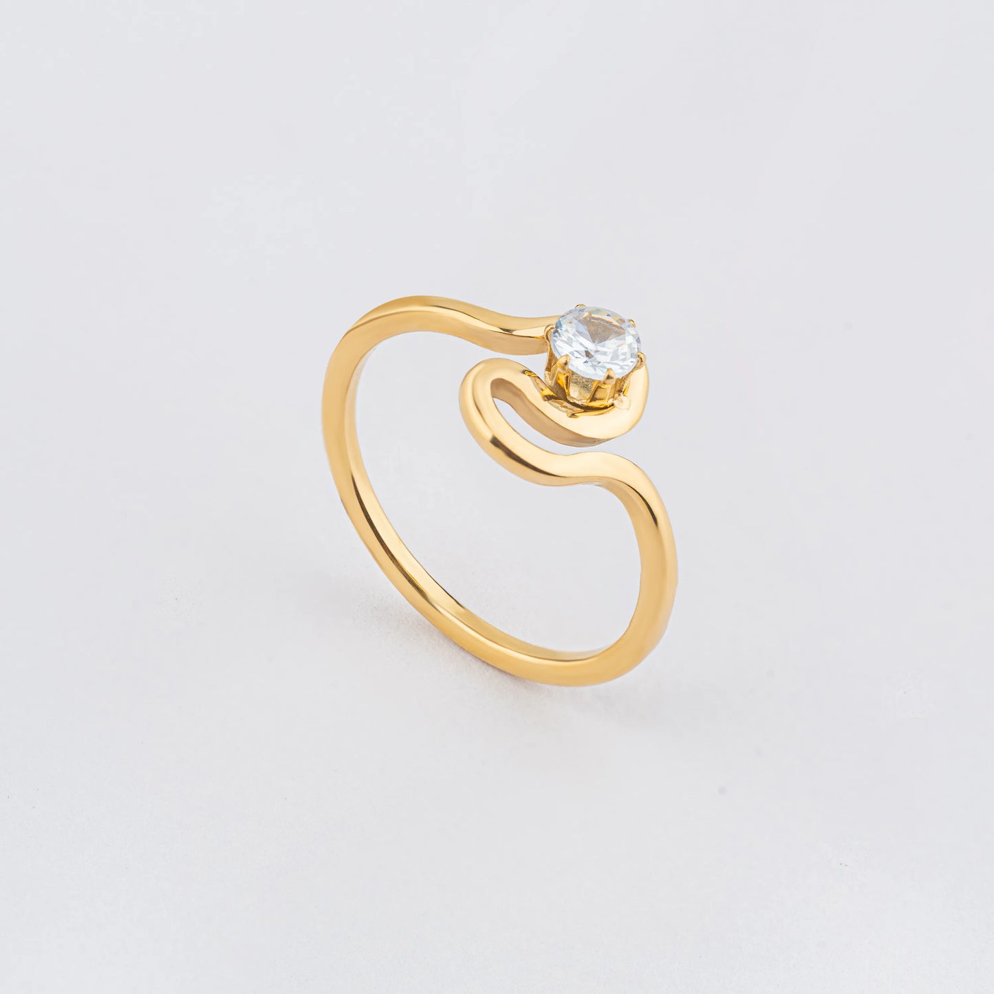 Keepsake – Stainless Steel Ring with Solitaire and Wave Band
