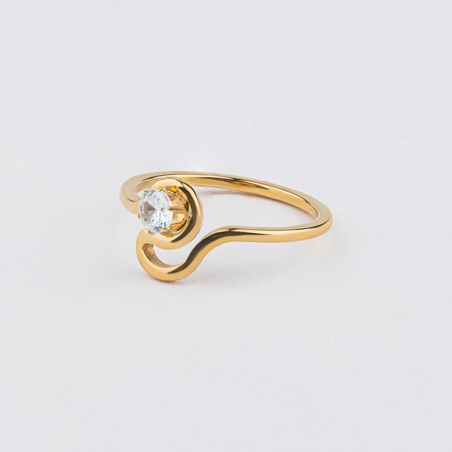 Keepsake – Stainless Steel Ring with Solitaire and Wave Band