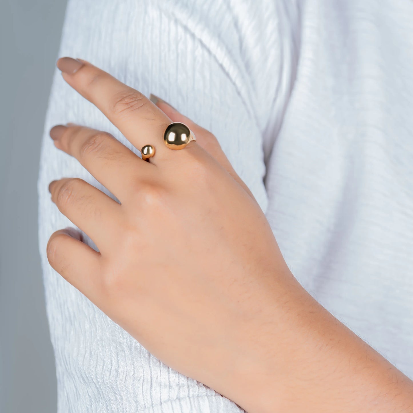 Duo – 18K Gold Plated Sculptural Dome Open Ring
