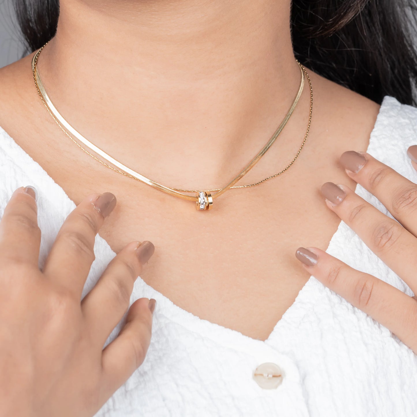 Twine – 18K Gold Plated Dual Layered CZ Pendant Necklace