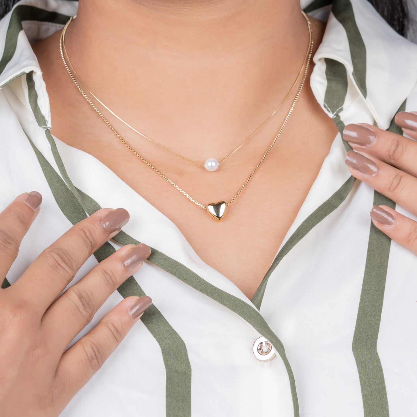 Soul – Dual Chain Pearl & Puffy Heart Necklace