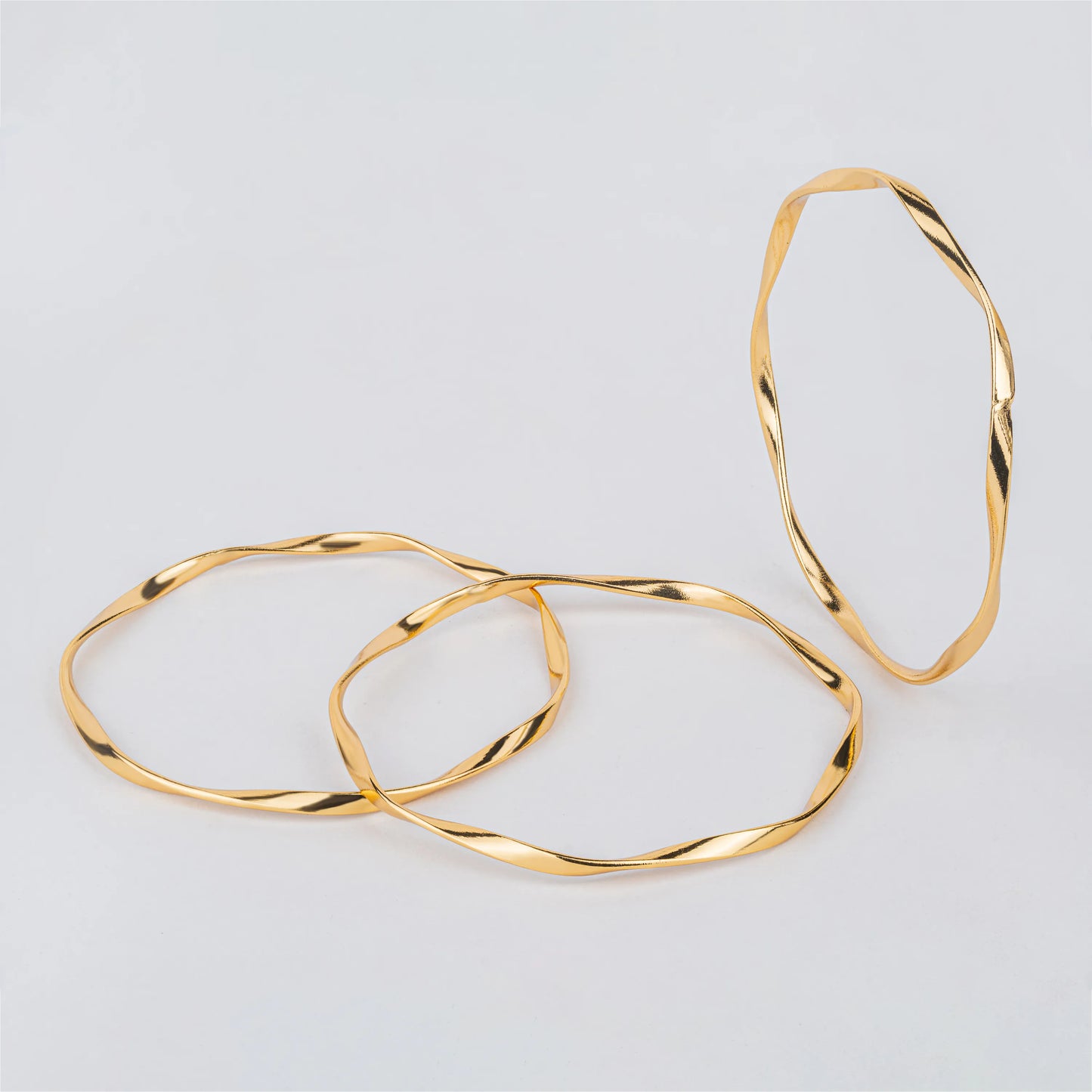 Swirls – 18K Gold Plated Bangle Set of 3, Twisted Gold Finish