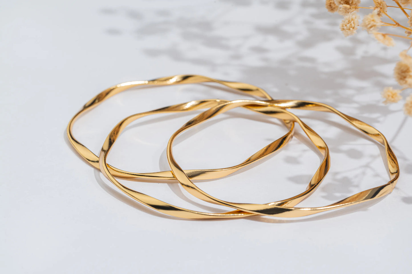 Swirls – 18K Gold Plated Bangle Set of 3, Twisted Gold Finish