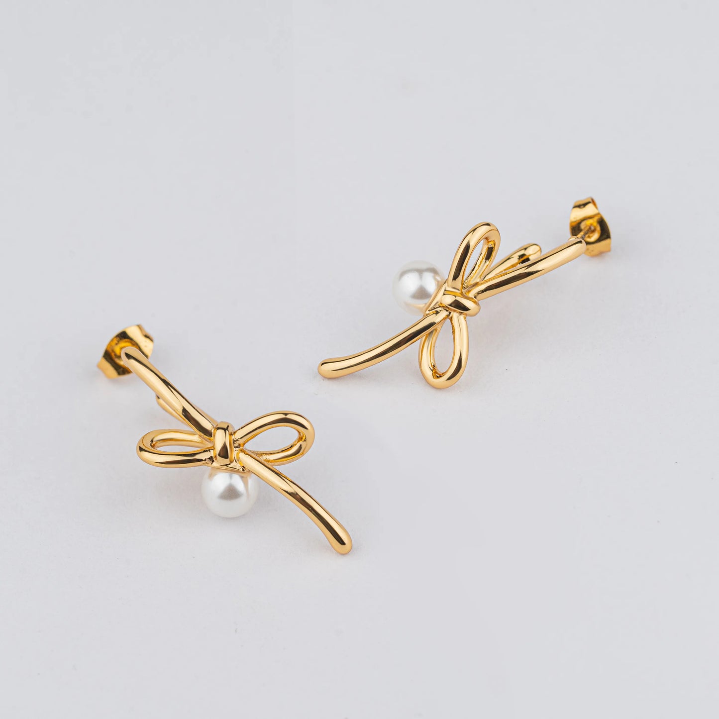 Whisper – Gold Plated Pearl Bow Earrings