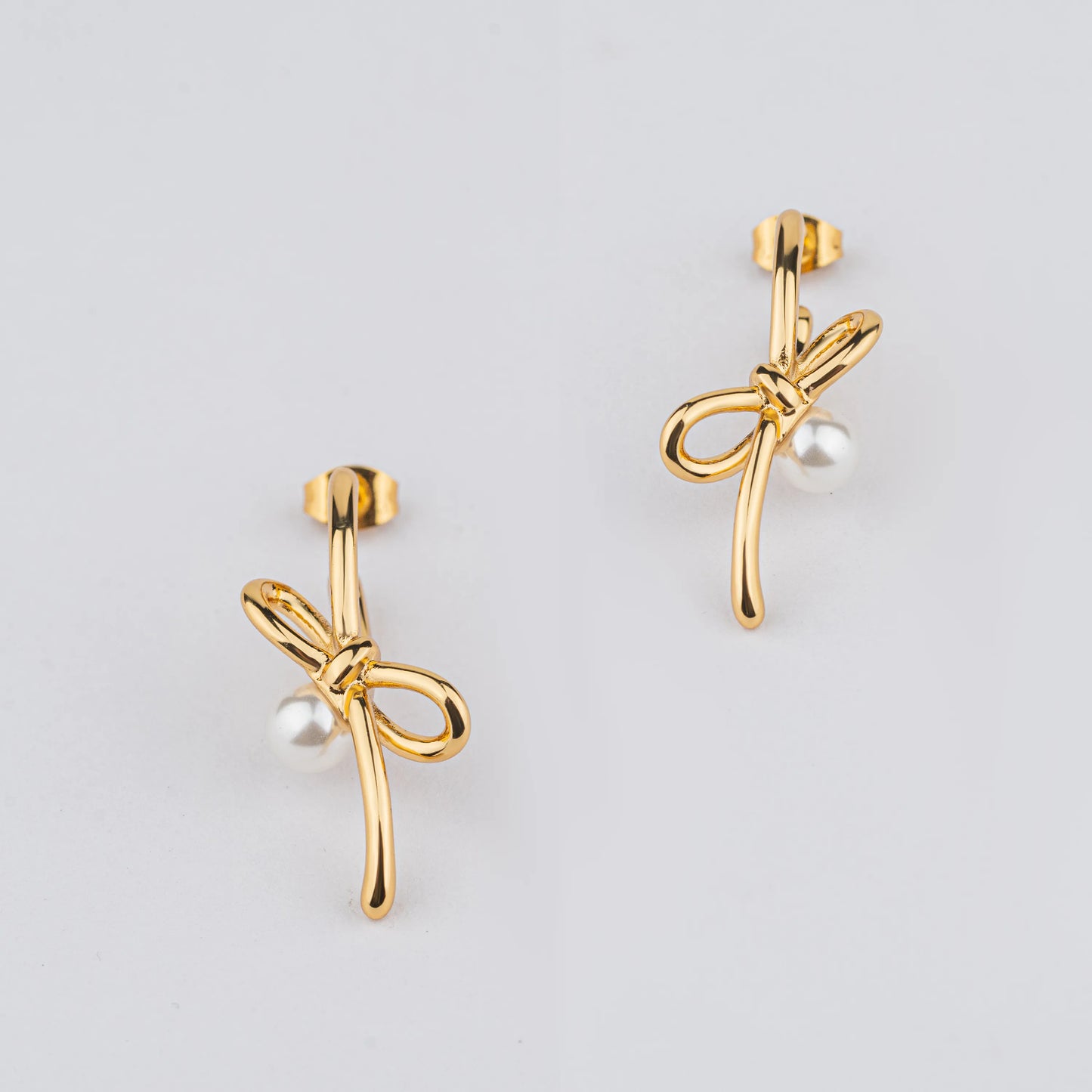 Whisper – Gold Plated Pearl Bow Earrings