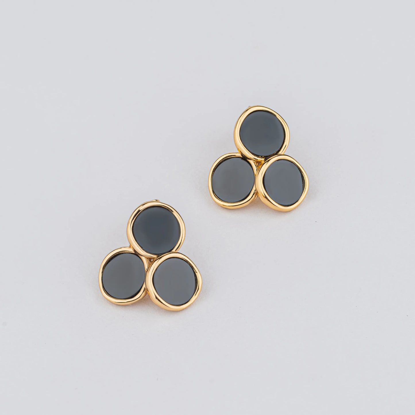 Trio – Black Enamel Gold Stud Earrings