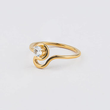 Keepsake – Stainless Steel Ring with Solitaire and Wave Band