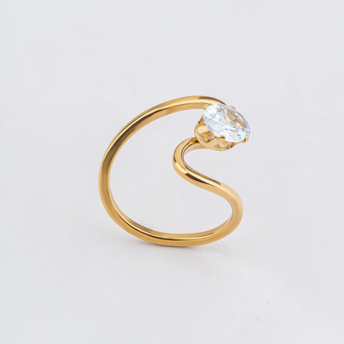 Wish – Stainless Steel Solitaire Wave Ring