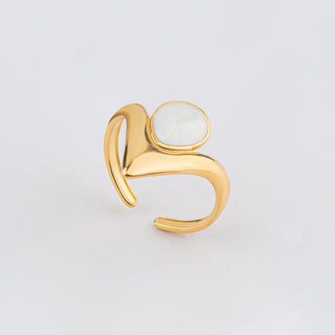 Vista – 18K Gold Plated Adjustable V Ring with Mother of Pearl
