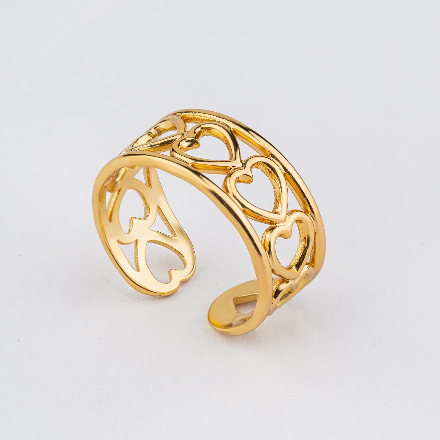 Cadence – 18K Gold Plated Heart Link Adjustable Ring