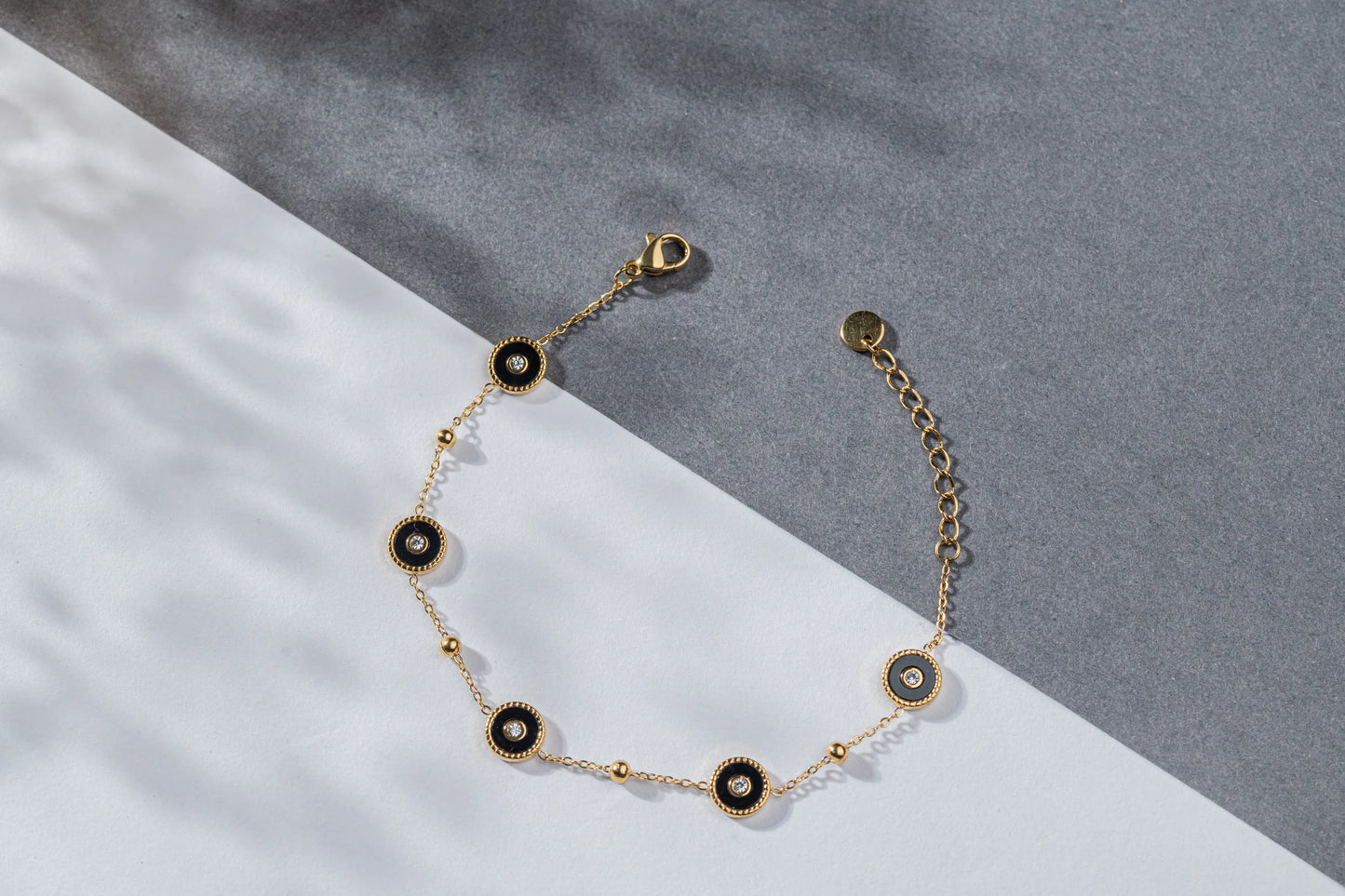 Dot – 18K Gold Plated Bracelet with Black Enamel