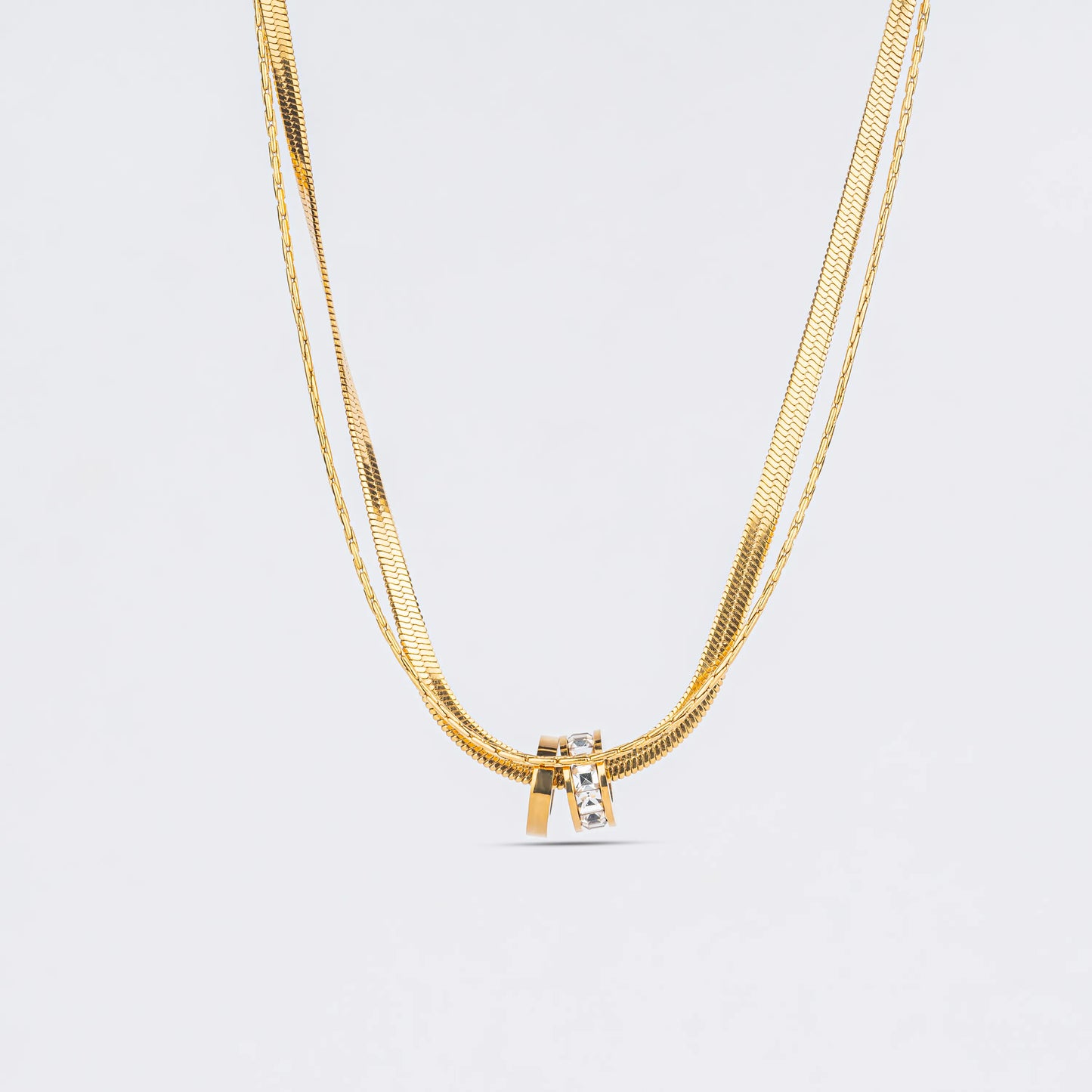 Twine – 18K Gold Plated Dual Layered CZ Pendant Necklace