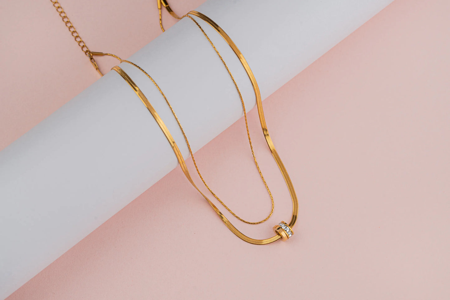 Twine – 18K Gold Plated Dual Layered CZ Pendant Necklace