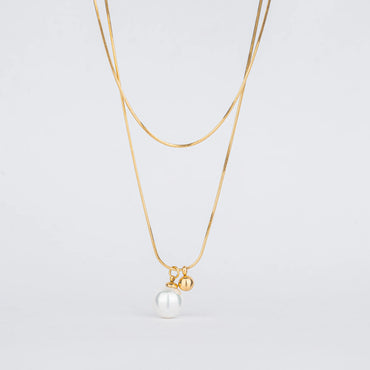 Orb – Gold Plated Dual Chain Pearl Pendant Necklace