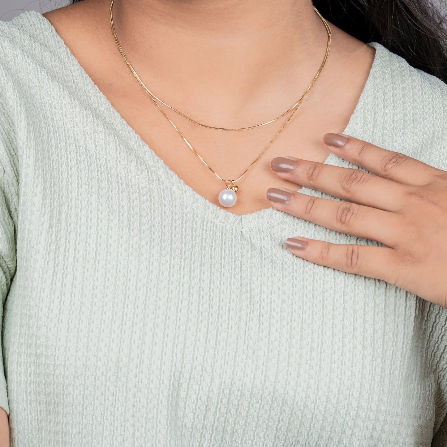 Orb – Gold Plated Dual Chain Pearl Pendant Necklace