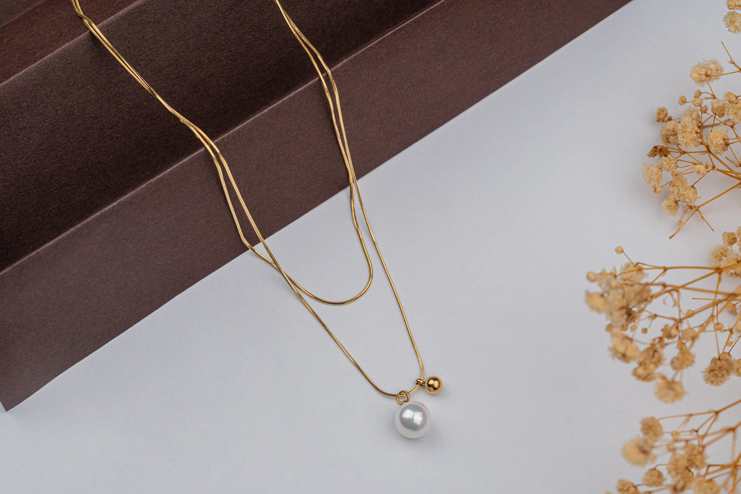 Orb – Gold Plated Dual Chain Pearl Pendant Necklace