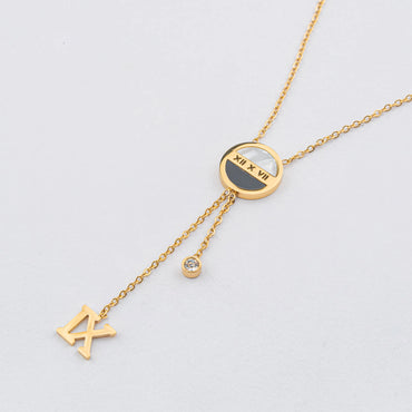 Nova – 18K Gold Plated Pendant Necklace with Roman Dial & CZ Drop