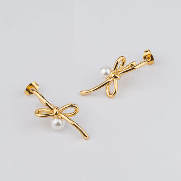 Whisper – Gold Plated Pearl Bow Earrings