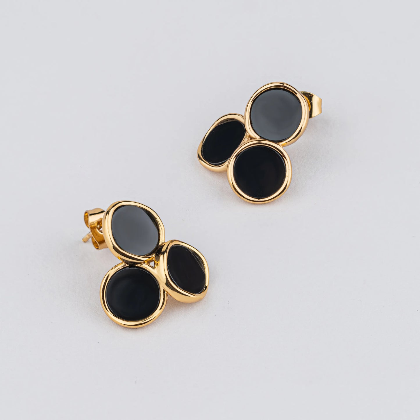 Trio – Black Enamel Gold Stud Earrings