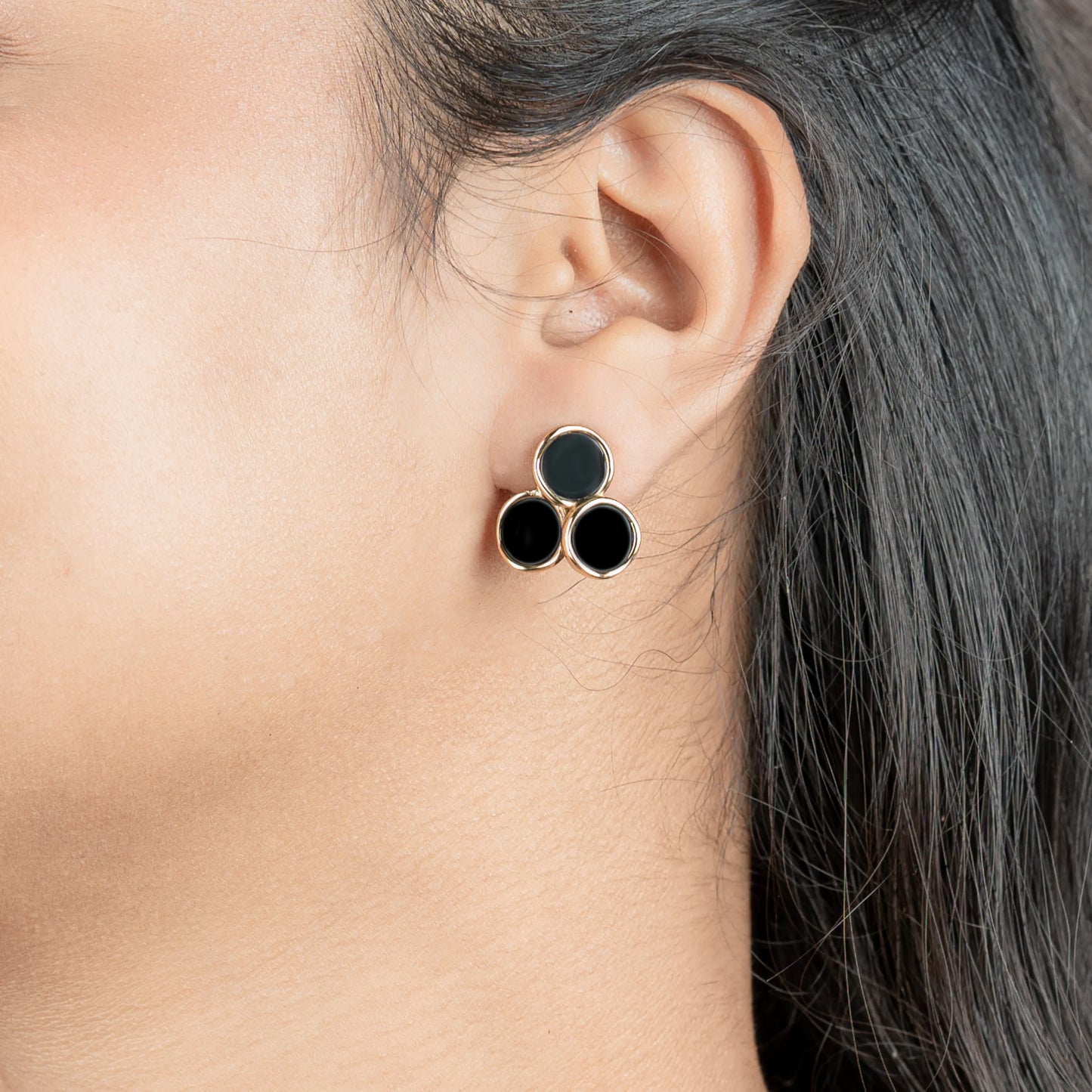 Trio – Black Enamel Gold Stud Earrings