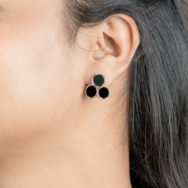 Trio – Black Enamel Gold Stud Earrings