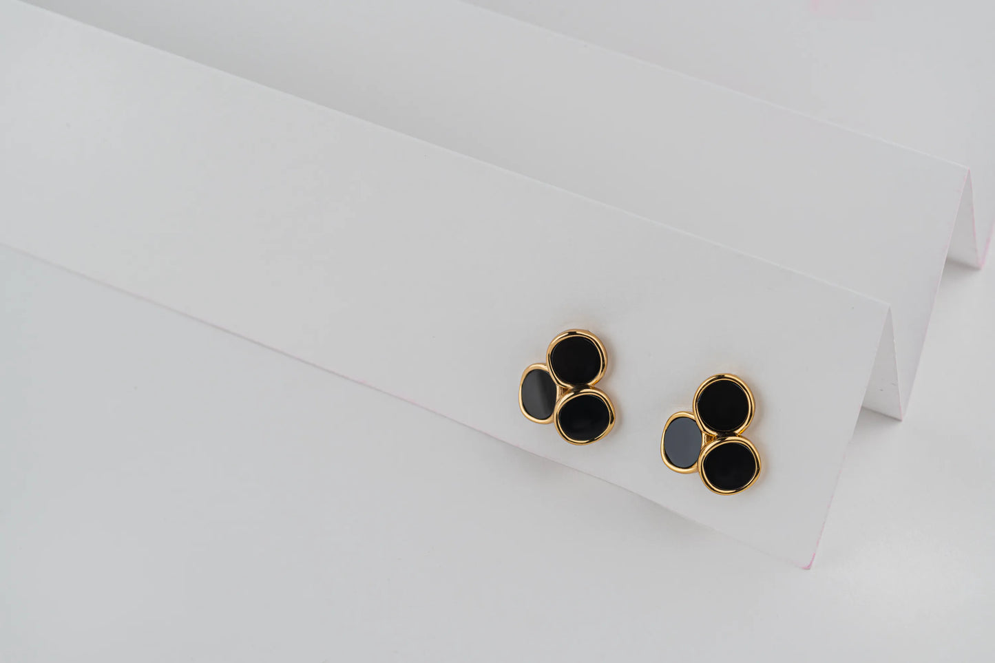 Trio – Black Enamel Gold Stud Earrings