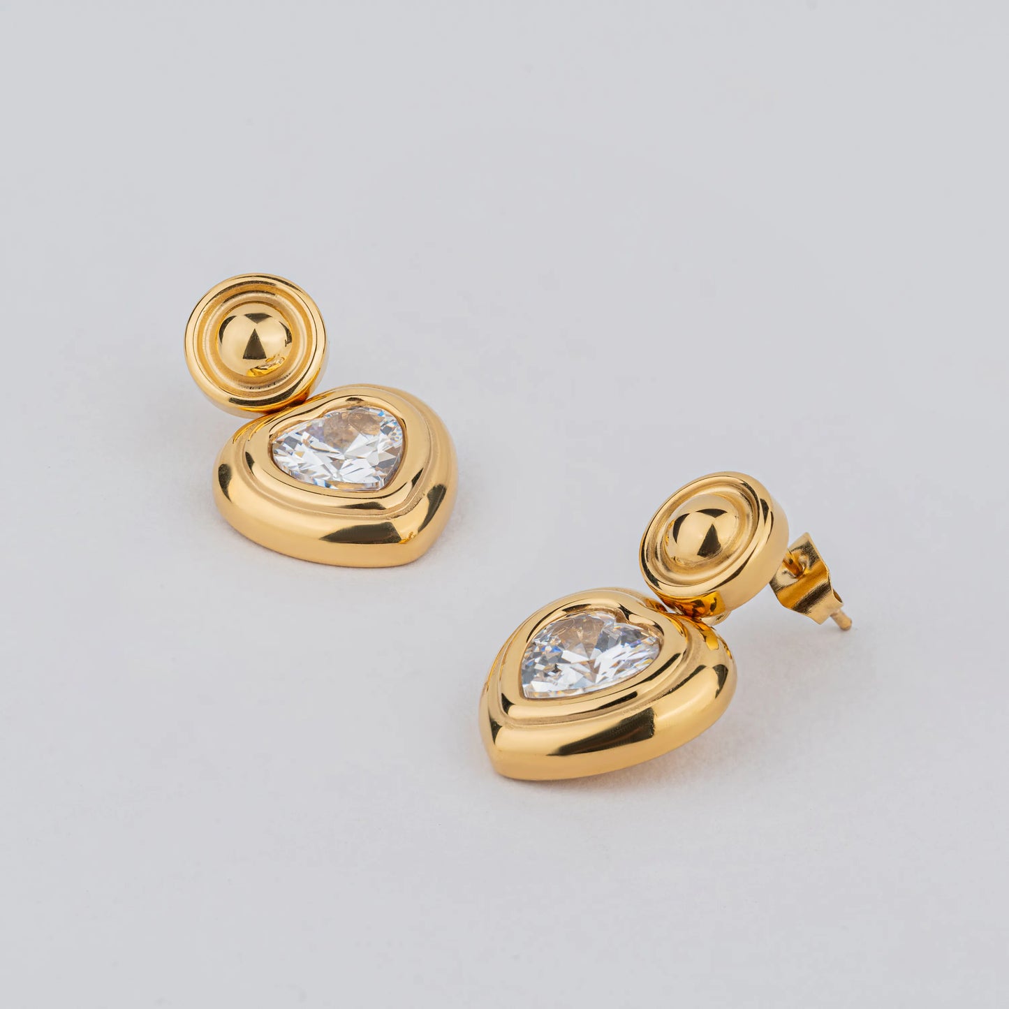 Amora – 18K Gold Plated Heart CZ Drop Earrings