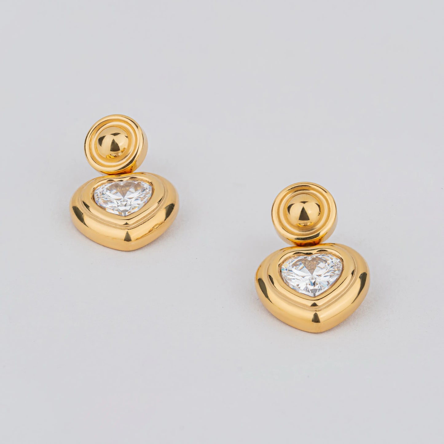 Amora – 18K Gold Plated Heart CZ Drop Earrings