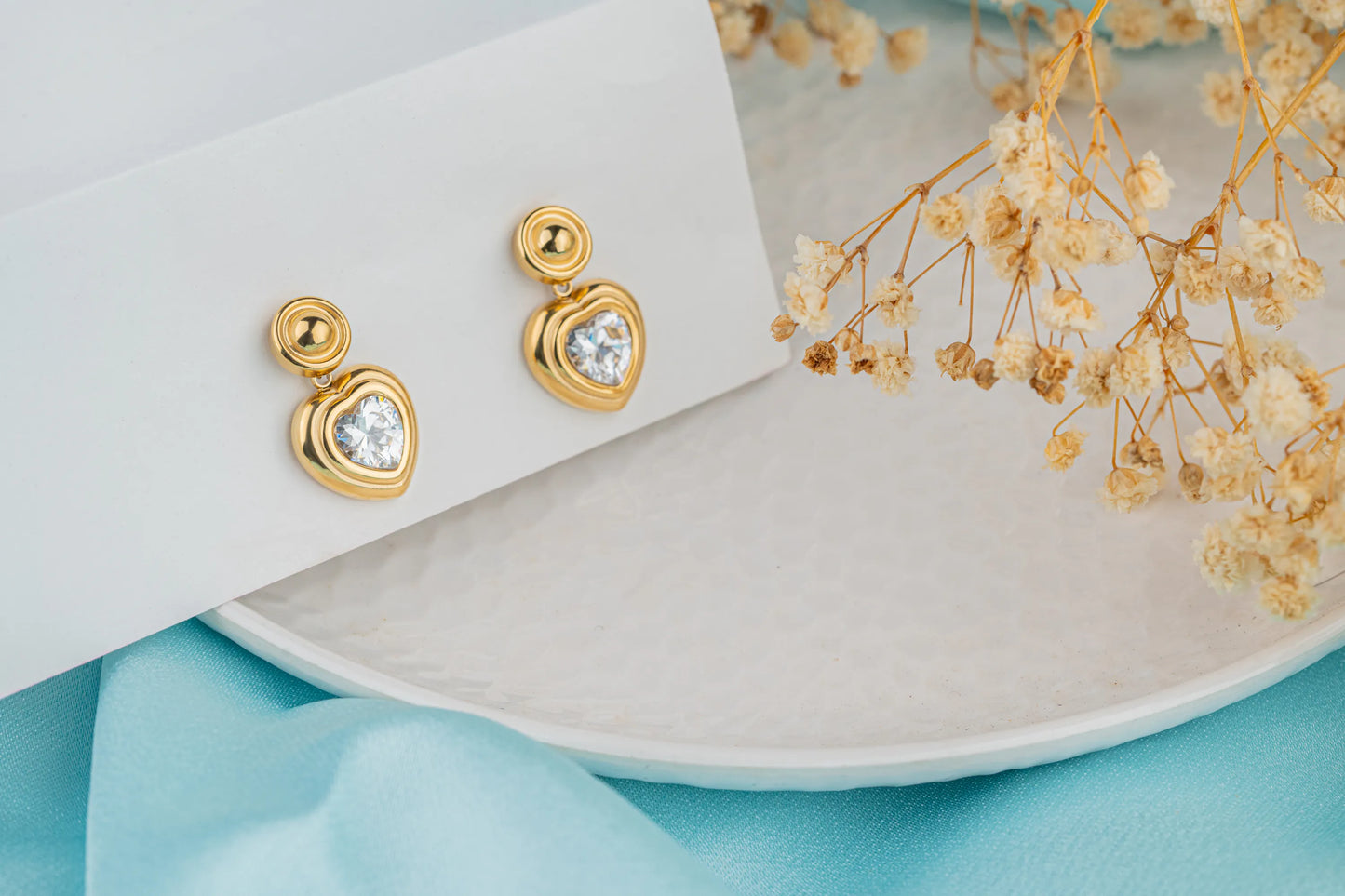 Amora – 18K Gold Plated Heart CZ Drop Earrings