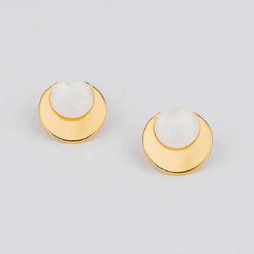 Glowdrop – 18K Gold Plated Stud Earrings with White Dome Center